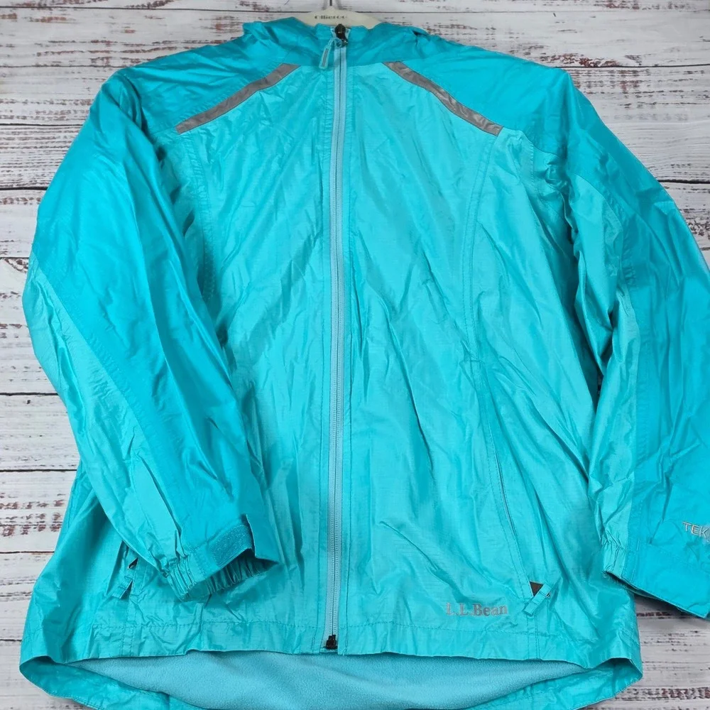L.L.Bean Discovery Rain Jacket Kids Size L 14-16 Blue Excellent Fleece Lined